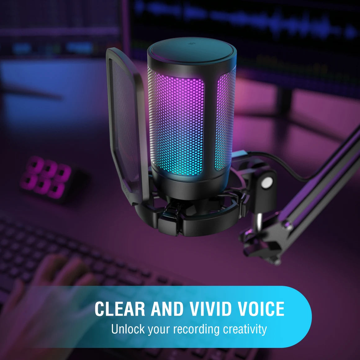 Micrófono FIFINE AmpliGame A6V – USB Condensador con Filtro y Brazo Antivibración