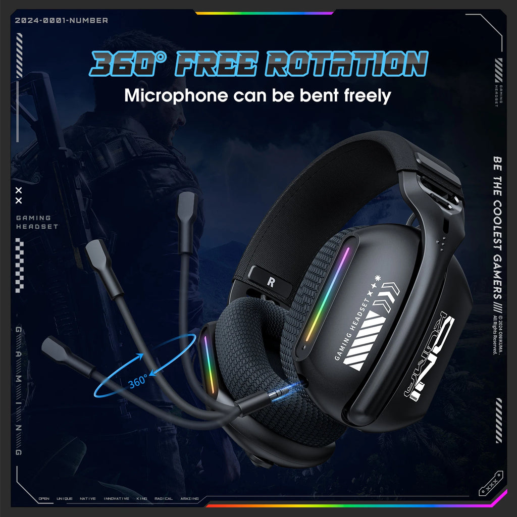 Audífonos Gamer Onikuma GT808 – Triple Modo Bluetooth 5.3 / 2.4GHz / 3.5mm con RGB