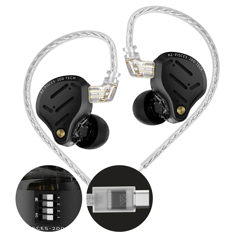 Audífonos KZ Pisces – In-Ear Doble Driver con Cable 3,5 mm o Tipo C