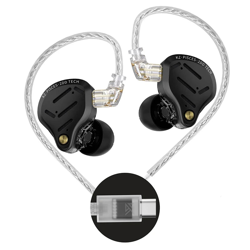 Audífonos KZ Pisces – In-Ear Doble Driver con Cable 3,5 mm o Tipo C