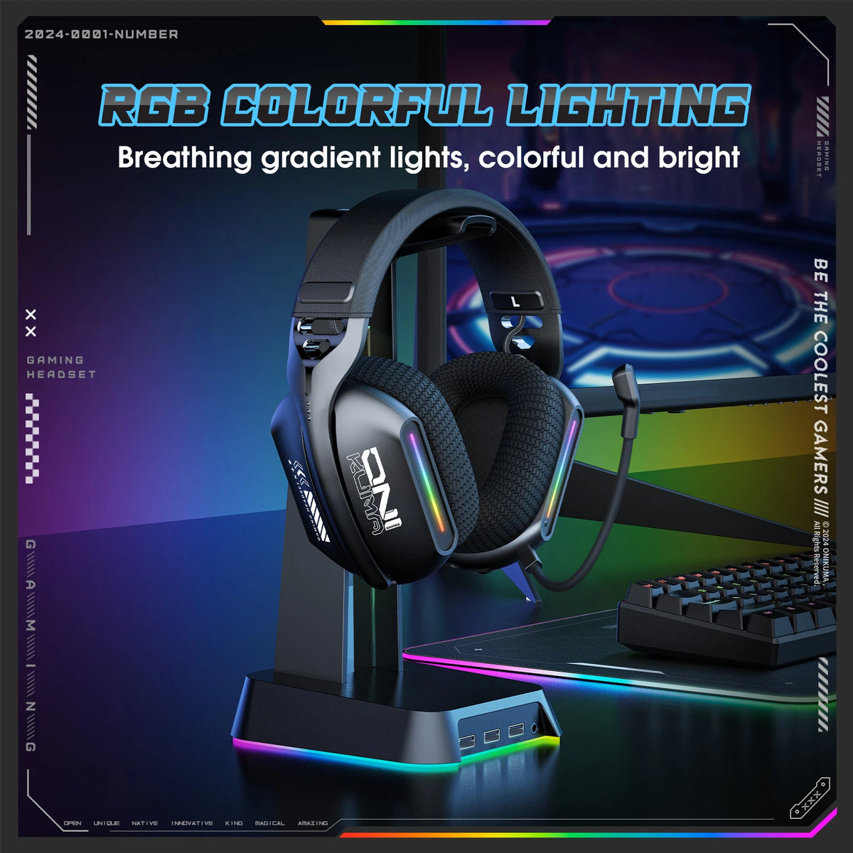 Audífonos Gamer Onikuma GT808 – Triple Modo Bluetooth 5.3 / 2.4GHz / 3.5mm con RGB