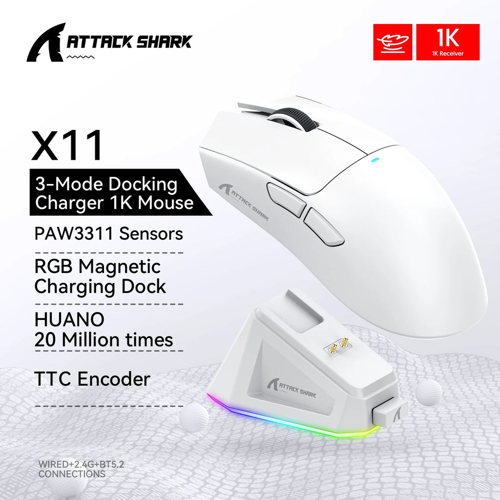 Mouse Gamer Attack Shark X11 – Inalámbrico Triple Modo, Sensor PAW3311 22.000 DPI