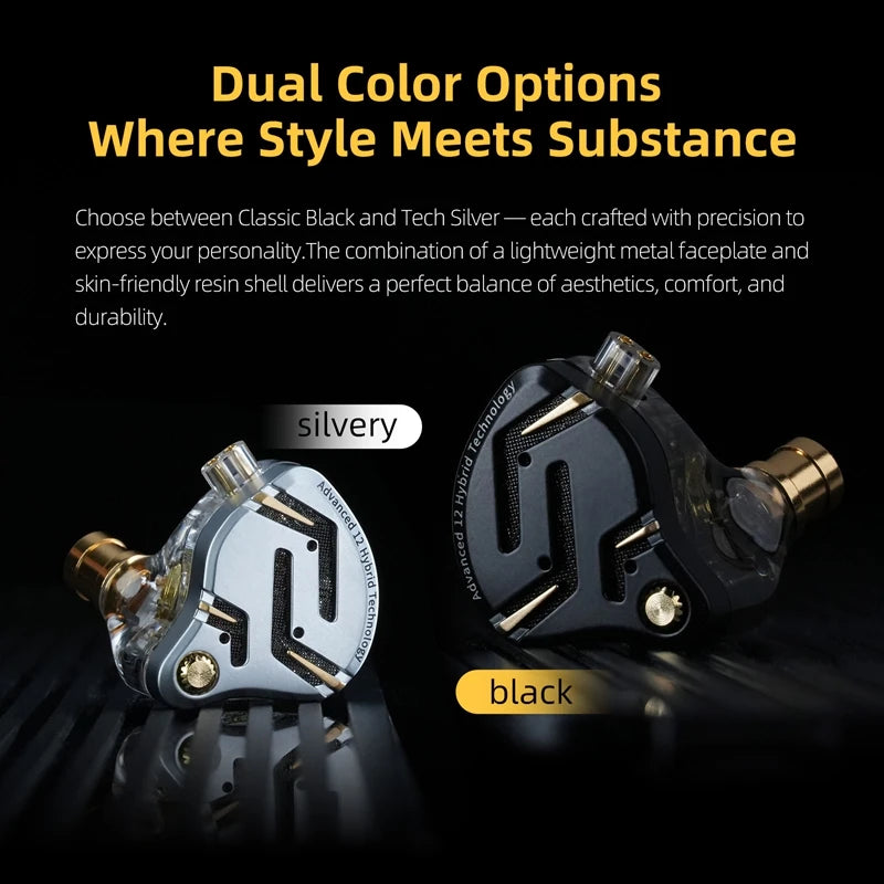Audífonos KZ ZS12 Pro 2 – In-Ear Híbridos 1DD+5BA con Cable Desmontable