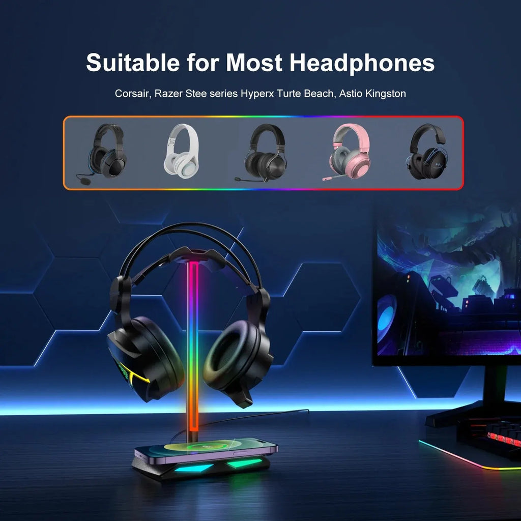 Soporte para Audífonos New Bee Z12 – RGB con Cargador Inalámbrico
