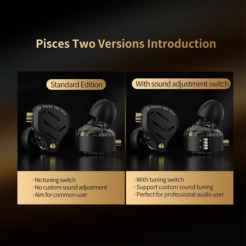 Audífonos KZ Pisces – In-Ear Doble Driver con Cable 3,5 mm o Tipo C