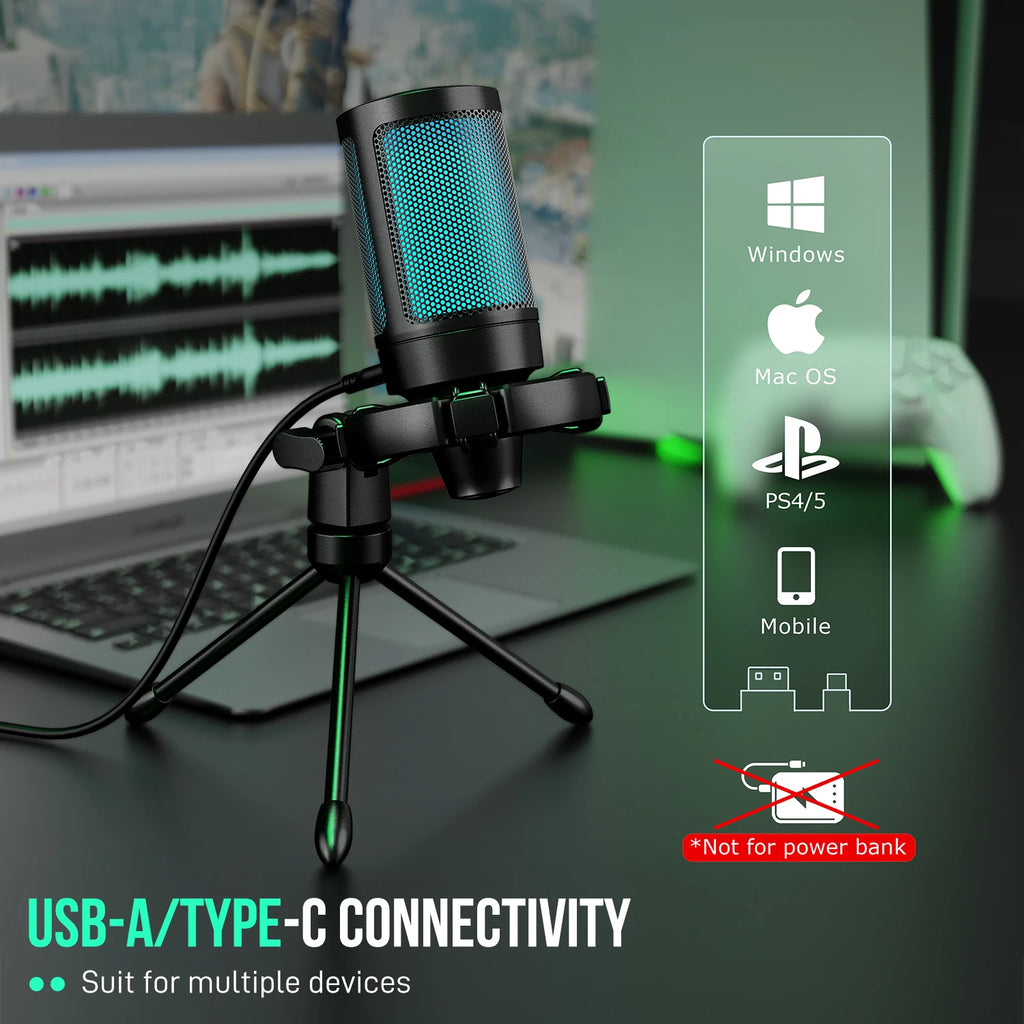 Micrófono Gamer FIFINE AmpliGame A2 – USB RGB con Mute Táctil