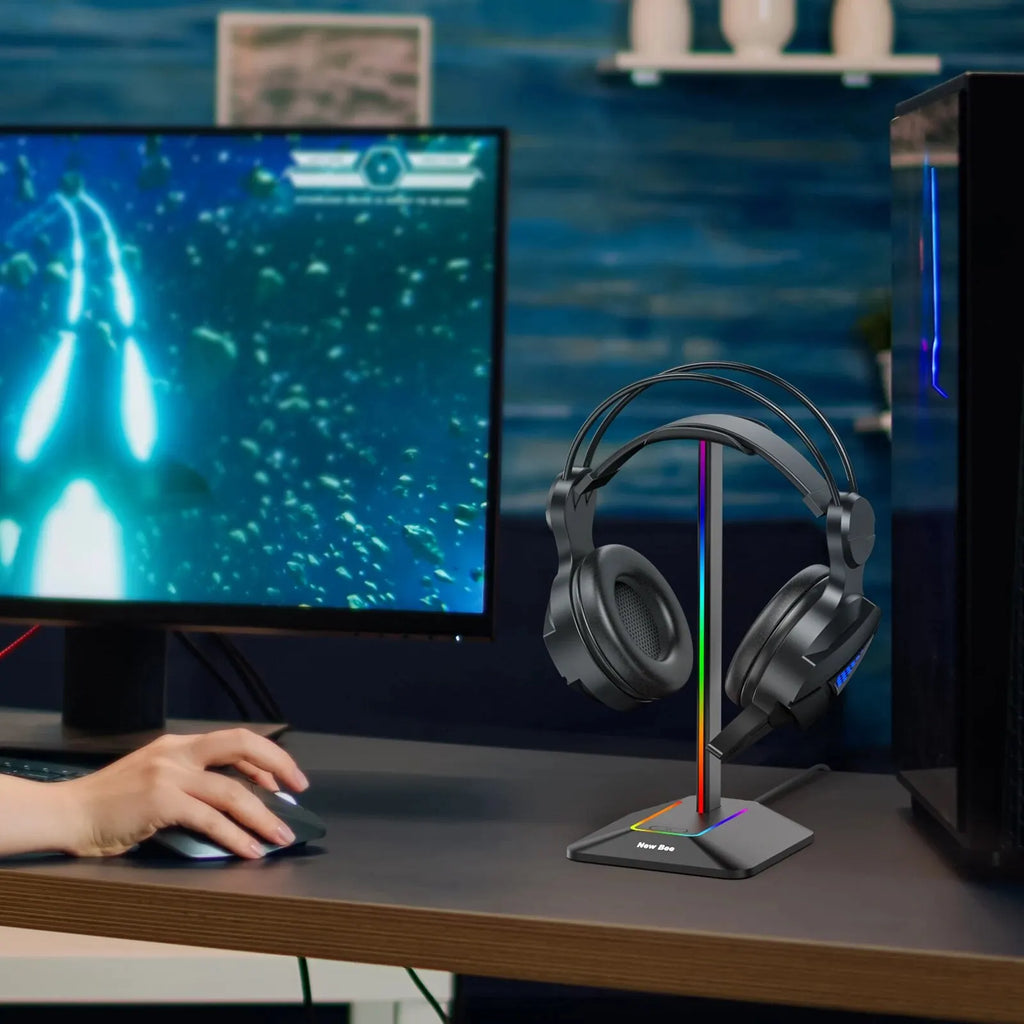 Soporte para Audífonos New Bee Z8 – RGB con 2 Puertos USB