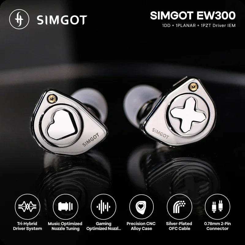 Audífonos Simgot EW300 – In-Ear Híbridos Dinámico + Planar + Piezoeléctrico