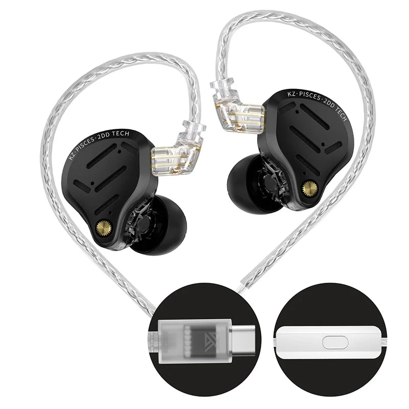 Audífonos KZ Pisces – In-Ear Doble Driver con Cable 3,5 mm o Tipo C