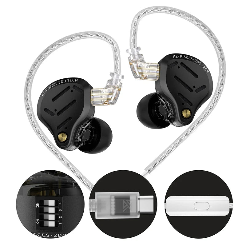 Audífonos KZ Pisces – In-Ear Doble Driver con Cable 3,5 mm o Tipo C